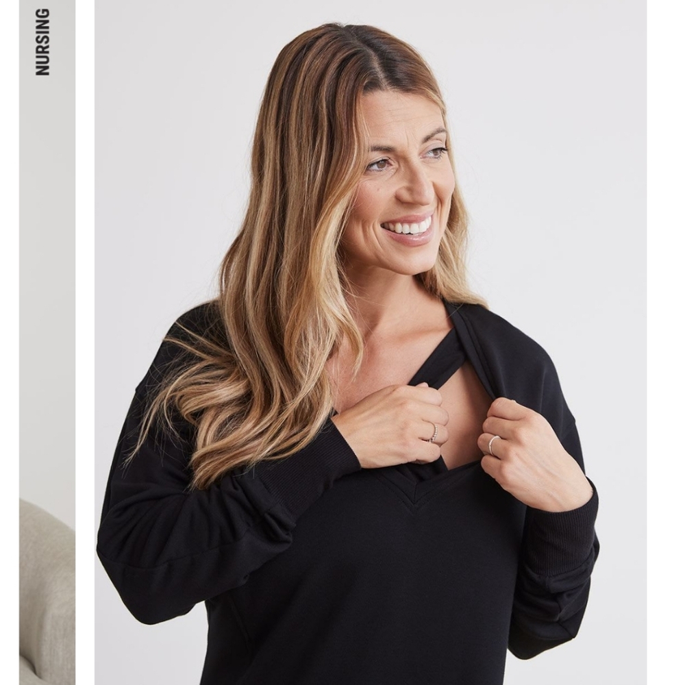 Long-Dolman-Sleeve Fleece Top With V Neckline - Maternity & Nursing!